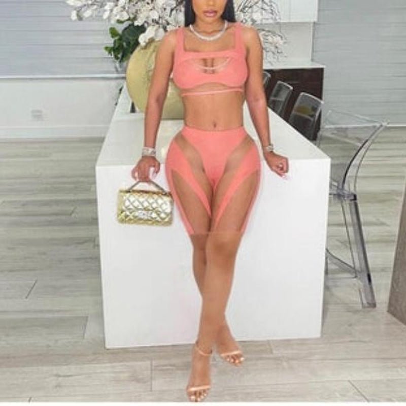 Djwin Sexy Sleeveless Mesh See through Crop Tank Top Shorts Set Womenswear. - Bela Fils BoutiqueBela Fils Boutique